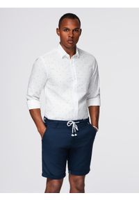 Ombre Clothing - Klasyczna męska bawełniana koszula SLIM FIT w kotwice - biała V3 - Rozmiar: S. Typ kołnierza: kołnierzyk klasyczny. Kolor: biały. Materiał: bawełna. Długość rękawa: długi rękaw. Długość: długie. Wzór: nadruk. Styl: klasyczny #5