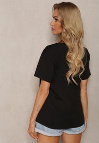 Renee - Czarny Bawełniany T-shirt z Ozdobnym Nadrukiem w Formie Misia Opallea. Okazja: na co dzień. Kolor: czarny. Materiał: bawełna. Wzór: nadruk. Styl: casual, klasyczny #5