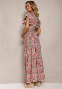 Renee - Różowy Wiskozowy Komplet 2-Częściowy w Print Paisley Długa Spódnica i Kopertowy Top Aeodosia. Kolor: różowy. Materiał: wiskoza. Wzór: paisley, nadruk #4