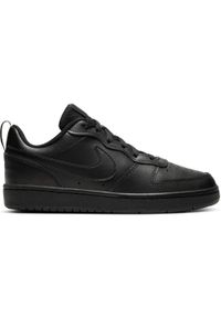Buty do chodzenia dla dzieci Nike Court Borough Low 2 GS. Zapięcie: sznurówki. Kolor: czarny. Materiał: tkanina, materiał, skóra, syntetyk. Szerokość cholewki: normalna. Model: Nike Court. Sport: turystyka piesza