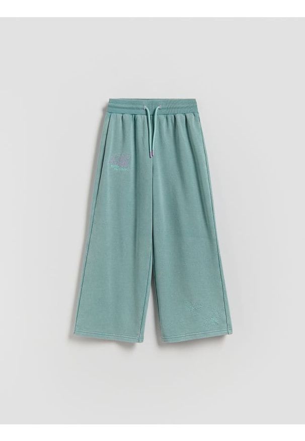 Reserved - Szerokie spodnie dresowe - miętowy. Kolor: miętowy. Materiał: dresówka