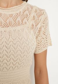 Born2be - Beżowa Ażurowa Sukienka z Wiskozą Zoriena. Okazja: na co dzień. Kolor: beżowy. Materiał: wiskoza. Długość rękawa: na ramiączkach. Wzór: ażurowy. Typ sukienki: proste. Styl: boho, casual, elegancki #5