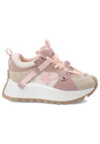 Sneakersy damskie GOE, cholewka ze skóry naturalnej zaokrąglony nosek i masywna podeszwa, różowe, TT2N4022. Kolor: różowy. Materiał: skóra. Szerokość cholewki: normalna #3