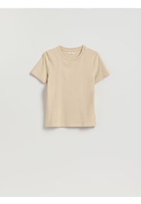 Reserved - T-shirt regular - kremowy. Kolor: kremowy. Materiał: bawełna, dzianina #1