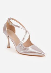 Born2be - Złote Szpilki VICES z Paskami w Kształcie X i Skórzaną Wkładką Arriedine. Okazja: na komunię, na wesele, na ślub cywilny. Zapięcie: pasek. Kolor: złoty. Materiał: skóra. Wzór: paski. Obcas: na szpilce. Styl: elegancki #2