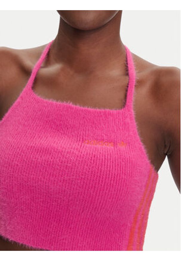 Adidas - adidas Top Fluffy JW6002 Różowy Slim Fit. Kolor: różowy. Materiał: syntetyk