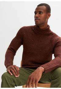 bonprix - Sweter z golfem. Typ kołnierza: golf. Kolor: brązowy. Wzór: prążki, melanż