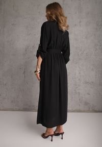 Renee - Czarna Koszulowa Sukienka Utility z Bawełny z Wiązanym Paskiem w Talii Retona. Okazja: na co dzień. Kolor: czarny. Materiał: bawełna. Sezon: lato. Typ sukienki: koszulowe. Styl: boho, glamour, casual #6