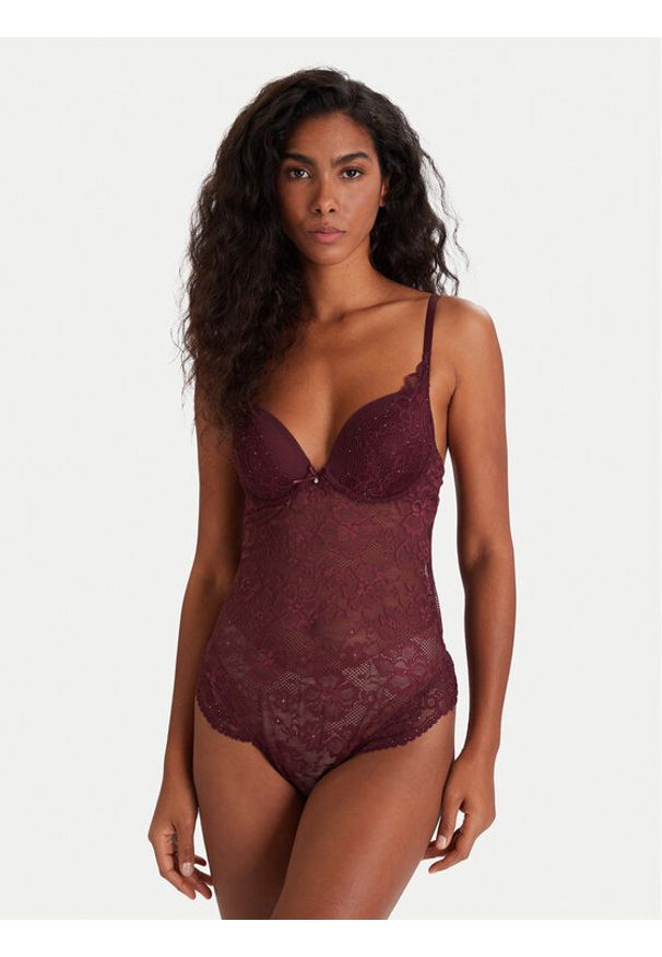 Hunkemöller Body Isadora 302441 Bordowy. Kolor: czerwony. Materiał: syntetyk