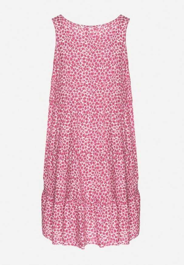 Born2be - Ciemnoróżowa Bawełniana Sukienka Bez Rękawów w Kolorowe Plamki Nattelle. Okazja: na co dzień. Kolor: różowy. Materiał: bawełna. Długość rękawa: bez rękawów. Wzór: kolorowy. Styl: casual, elegancki, klasyczny