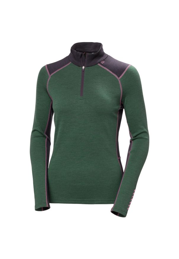 Bluza damska z zamkiem 1/2 Helly Hansen Lifa Midw. Kolor: zielony. Materiał: wełna