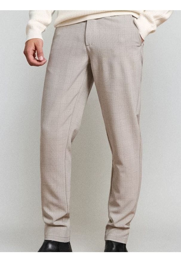 Sinsay - Spodnie chino slim fit w kratę - szary. Kolor: szary