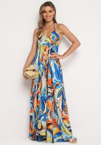 Born2be - Niebiesko-Żółta Rozkloszowana Sukienka z Wiskozy z Odcięciem pod Biustem Wiązana na Szyi i Plecach Nividia. Okazja: na co dzień. Kolor: niebieski. Materiał: wiskoza. Typ sukienki: proste, sportowe. Styl: casual, elegancki, sportowy, klasyczny #6