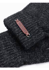 Ombre Clothing - Męskie dzianinowe rękawiczki z wełną – czarny melanż V1. Kolor: czarny. Materiał: wełna, dzianina. Wzór: melanż. Styl: elegancki