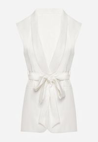 Renee - Biała Elegancka Kamizelka Stylizowana na Wiązaną Marynarkę Bez Rękawów Qirama. Okazja: na co dzień. Kolor: biały. Długość rękawa: bez rękawów. Sezon: wiosna, lato. Styl: elegancki #7