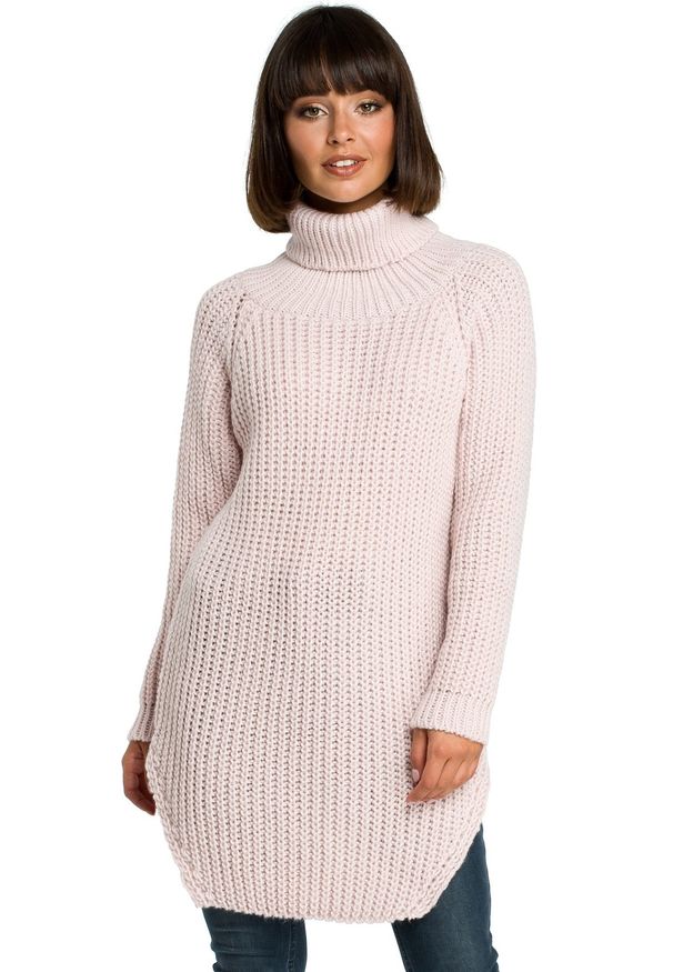 BE Knit - Długi sweter o splocie typu wafelek z rozcięciami po bokach. Typ kołnierza: golf. Materiał: akryl. Długość: długie. Wzór: ze splotem