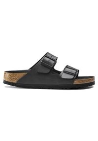 Birkenstock - Klapki damskie BIRKENSTOCK ARIZONA. Okazja: na co dzień, na spacer. Kolor: czarny. Materiał: materiał. Wzór: paski. Sezon: lato. Styl: klasyczny, casual