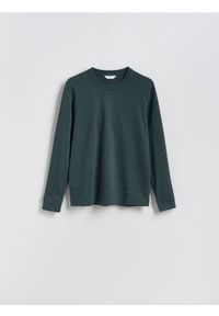 Reserved - Longsleeve regular - ciemnozielony. Kolor: zielony. Materiał: bawełna, dzianina. Długość rękawa: długi rękaw