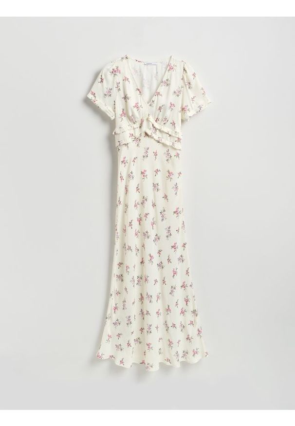 Reserved - Wzorzysta sukienka z wiskozy - wielobarwny. Materiał: wiskoza. Typ sukienki: proste