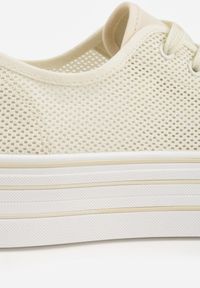 Born2be - Beżowe Trampki na Grubej Podeszwie z Plecioną Cholewką Nalivera. Okazja: na co dzień. Kolor: beżowy. Materiał: skóra, jeans. Szerokość cholewki: normalna. Styl: casual, rockowy #4