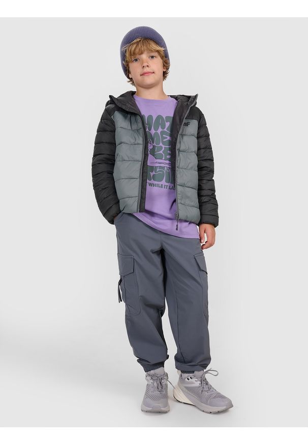 4f - 4F Kurtka puchowa z wypełnieniem syntetycznym chłopięca - szara 158 (12-13 lat). Okazja: na co dzień. Kolor: szary. Materiał: syntetyk, puch. Sezon: lato. Styl: klasyczny, casual