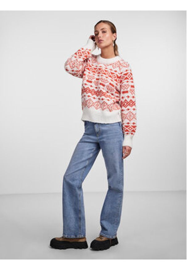 Pieces Sweter 17142261 Czerwony Regular Fit. Kolor: czerwony. Materiał: syntetyk