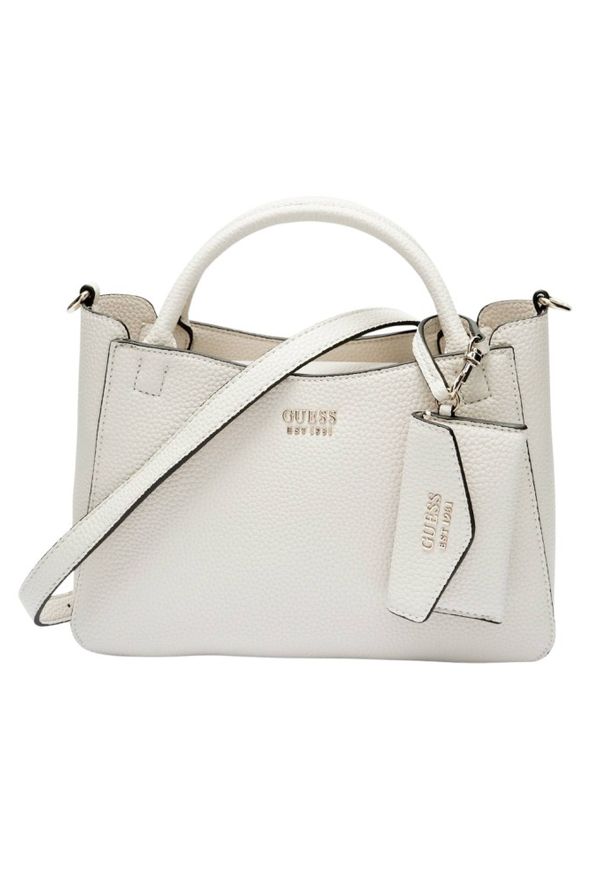 Guess - GUESS Biała torebka damska klasyczna SML Girlfriend Satchel. Kolor: biały. Materiał: skórzane. Styl: klasyczny