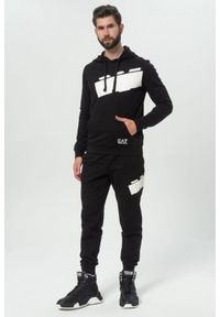 EA7 Emporio Armani - EA7 Czarna męska bluza z dużym białym logo, Rozmiar XL. Typ kołnierza: kaptur. Kolor: czarny #4