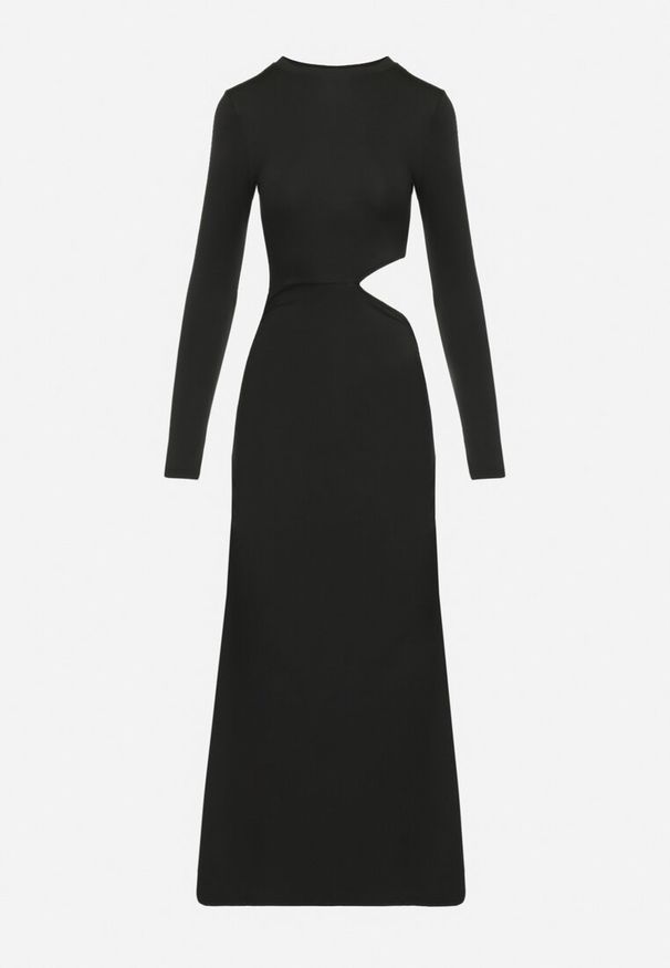 Born2be - Czarna Sukienka Maxi o Dopasowanym Fasonie z Wycięciem w Talii Celinda. Okazja: na co dzień. Kolor: czarny. Styl: casual. Długość: maxi