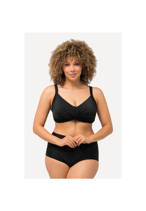 ULLA POPKEN - Damska Góra bikini drapowanie miękkie miseczki regulowane ramiączka. Kolekcja: plus size. Kolor: czarny. Materiał: elastan, poliamid, materiał