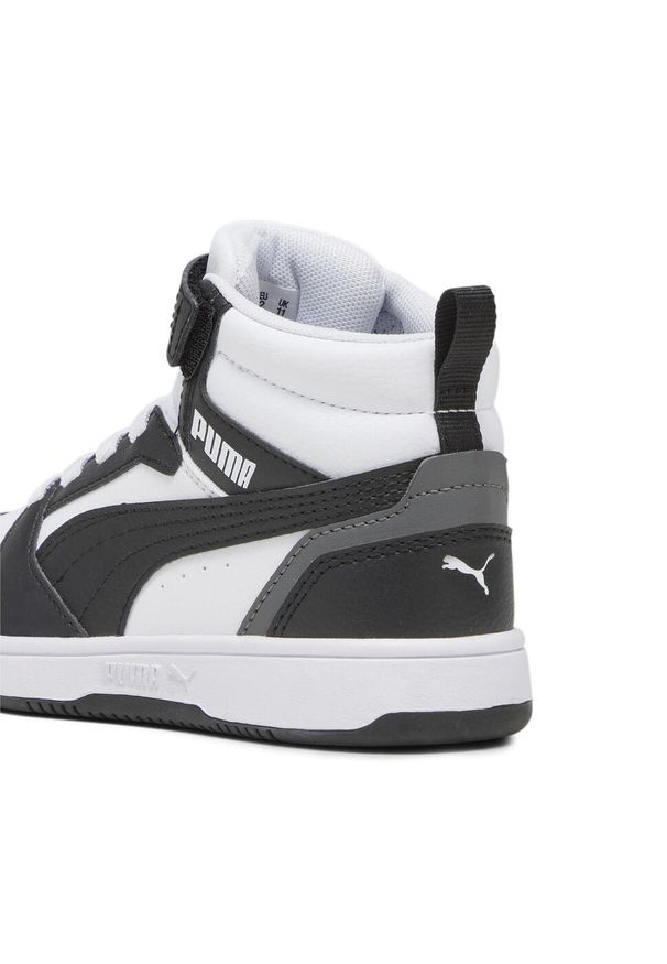 Puma - Dziecięce sneakersy Rebound V6 Mid PUMA White Black Shadow Gray. Kolor: czarny, szary, biały, wielokolorowy. Sport: bieganie