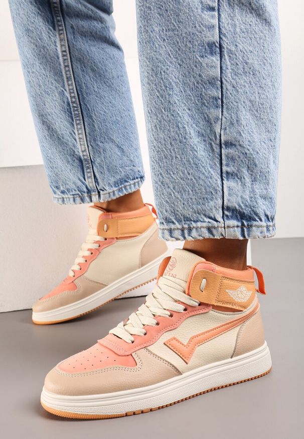 Renee - Pomarańczowe Sneakersy Esspina. Wysokość cholewki: za kostkę. Kolor: beżowy. Szerokość cholewki: normalna. Wzór: aplikacja, gładki