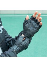 ROCKBROS - Rękawice motocyklowe Rockbros skórzane bez palców z ochroną na kostki czarne. Kolor: czarny. Materiał: skóra. Sport: kolarstwo