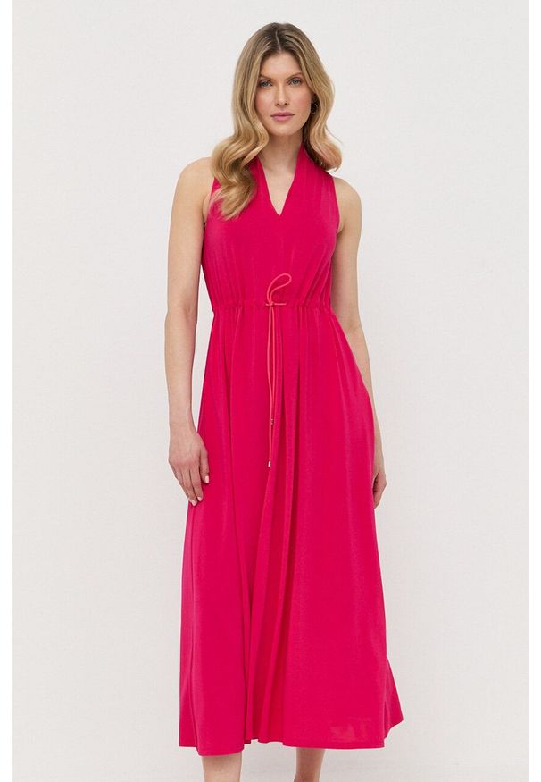Max Mara Leisure sukienka kolor różowy maxi rozkloszowana. Kolor: różowy. Materiał: dzianina. Długość: maxi
