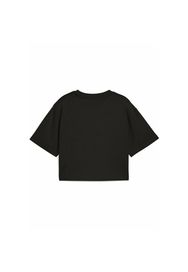 Puma - Młodzieżowa koszulka Essentials o krótkiej długości z grafiką PUMA Black. Kolor: czarny. Materiał: guma, prążkowany. Długość: krótkie
