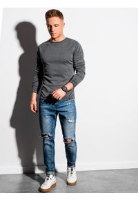 Ombre Clothing - Sweter męski bawełniany E180 - grafitowy - XXL. Kolor: szary. Materiał: bawełna. Styl: klasyczny #2