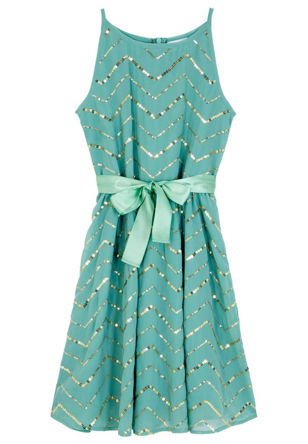 bonprix - Sukienka dziewczęca z cekinami, na uroczyste okazje. Kolor: zielony. Styl: elegancki