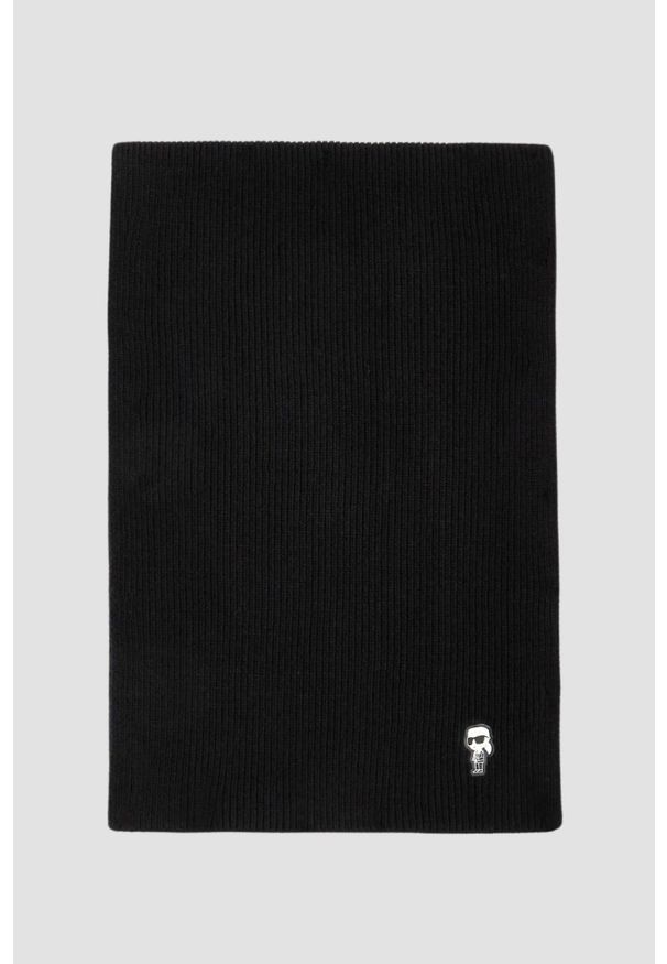 Karl Lagerfeld - KARL LAGERFELD Czarny damski szalik Knit Scarf. Kolor: czarny. Materiał: materiał, poliester, bawełna. Styl: elegancki