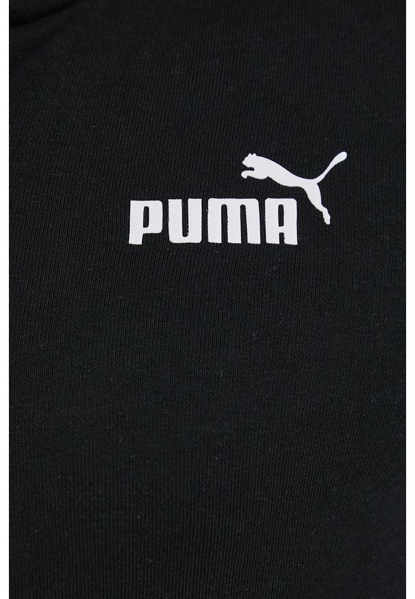 Puma bluza damska kolor czarny z kapturem z nadrukiem. Okazja: na co dzień. Typ kołnierza: kaptur. Kolor: czarny. Materiał: dzianina, włókno. Wzór: nadruk. Styl: casual