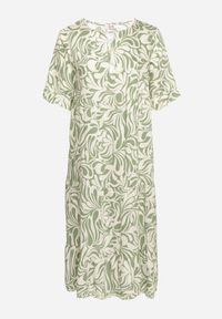 Born2be - Zielona Sukienka z Wiskozy o Prostym Kroju z Wiązaniem w Roślinny Wzór Edirania. Okazja: na co dzień. Typ kołnierza: dekolt w serek. Kolekcja: plus size. Kolor: zielony. Wzór: aplikacja. Typ sukienki: proste. Materiał: wiskoza. Długość rękawa: krótki rękaw. Styl: klasyczny, casual, elegancki #2