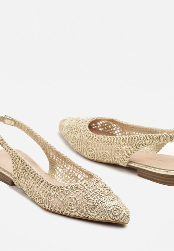 Renee - Złote Ażurowe Sandały Slingback ze Szpiczastym Noskiem Eridoria. Okazja: na imprezę, na spacer, na co dzień. Nosek buta: szpiczasty. Kolor: złoty. Wzór: ażurowy. Styl: elegancki, casual, klasyczny