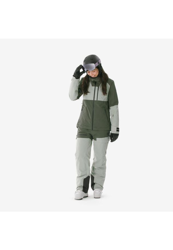 WEDZE - Kurtka narciarska i snowboardowa damska Quechua 500 AM. Kolor: zielony, brązowy, wielokolorowy. Materiał: materiał. Sezon: zima. Sport: snowboard, narciarstwo