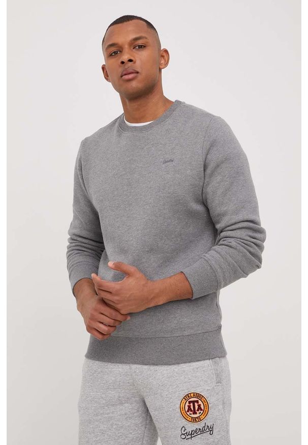 Superdry bluza męska kolor szary gładka. Okazja: na co dzień. Kolor: szary. Wzór: gładki. Styl: casual