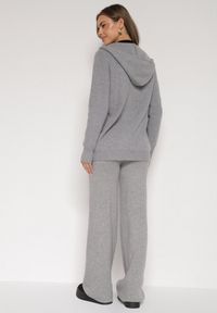 Born2be - Ciemnoszary Komplet z Wełną i Bawełną Szerokie Spodnie i Rozpinana Bluzka z Kapturem Reikania. Kolor: szary. Materiał: wełna, bawełna #4