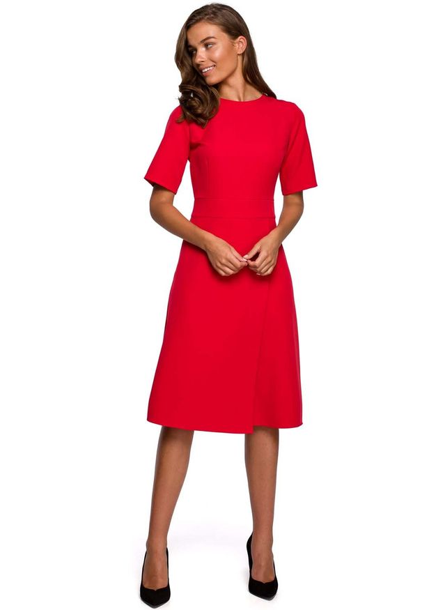 MOE - Sukienka z Kopertowym Dołem - Czerwona. Kolor: czerwony. Materiał: poliester, elastan. Typ sukienki: kopertowe