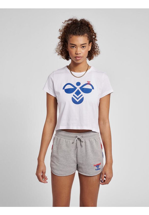 Damski crop top Hummel IC Texas. Kolor: biały, wielokolorowy, niebieski
