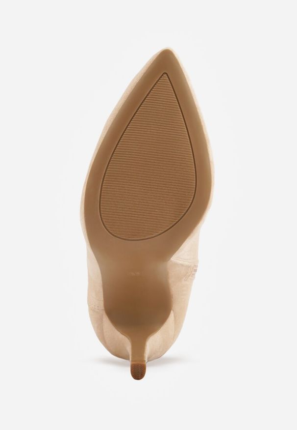 Renee - Beżowe Botki Vices na Szpilce z Wycięciem z Boku Elliora. Okazja: na co dzień. Kolor: beżowy. Materiał: skóra, jeans. Obcas: na szpilce. Styl: casual