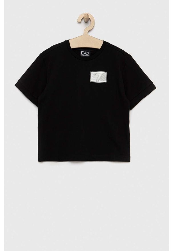 EA7 Emporio Armani t-shirt bawełniany dziecięcy kolor czarny z nadrukiem. Kolor: czarny. Materiał: bawełna. Wzór: nadruk