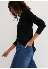 bonprix - Luźniejszy shirt z długim rękawem. Kolor: czarny. Długość rękawa: długi rękaw. Długość: długie