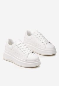 Renee - Białe Sznurowane Sneakersy z Imitacji Skóry na Platformie Filamena. Kolor: biały. Materiał: skóra. Obcas: na platformie #2